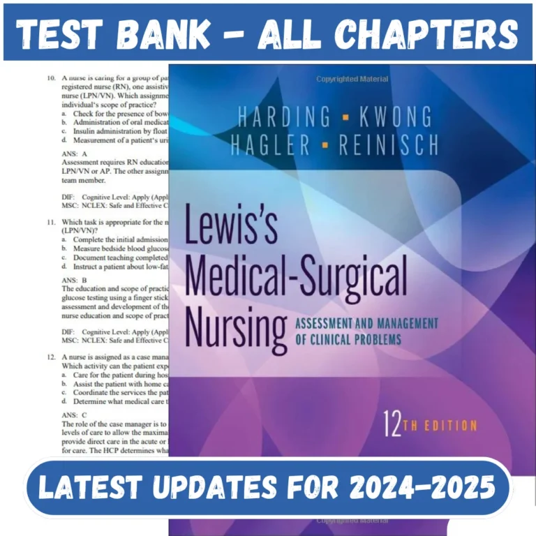 Test Bank Lewiss Medical Surgical Nursing 12th Edition By Harding | All Chapters Included