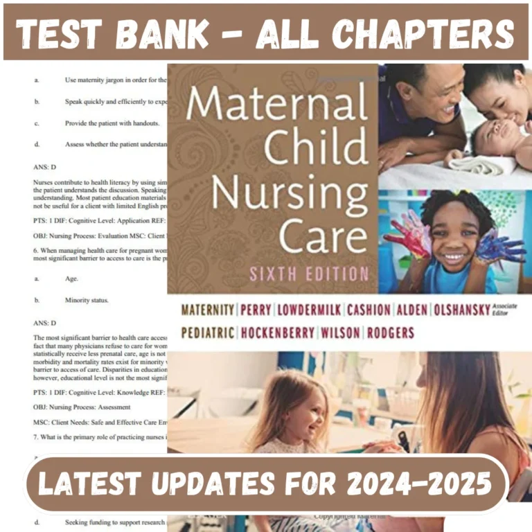 Test Bank Maternal Child Nursing Care 6th Edition By Perry | All Chapters Included