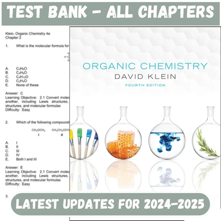 Test Bank Organic Chemistry, 4th Edition by David R. Klein | All Chapters Included