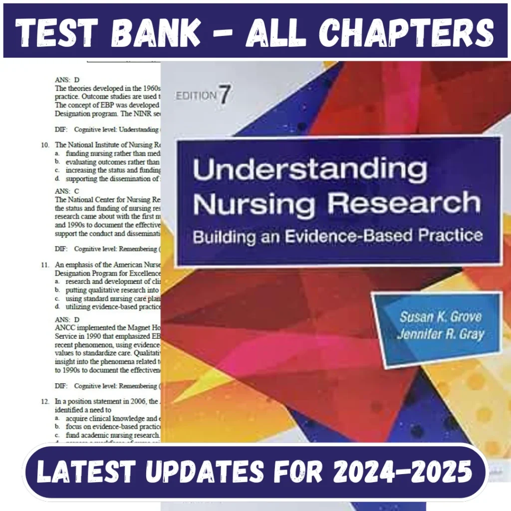 Test Bank Understanding Nursing Research 7th Edition Susan Grove | All Chapters Included