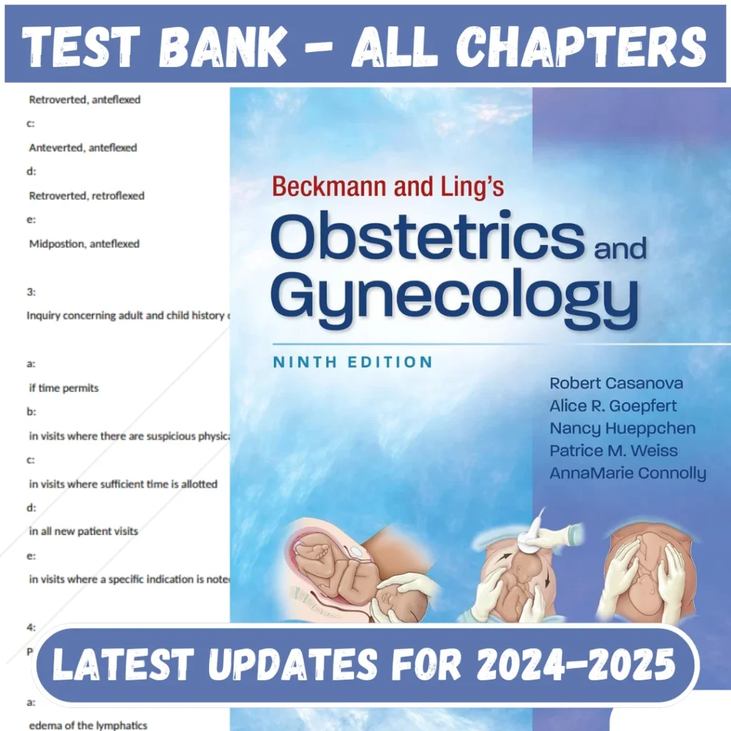 Test Bank Beckmann and Ling's Obstetrics and Gynecology 9th Edition By Robert Casanova