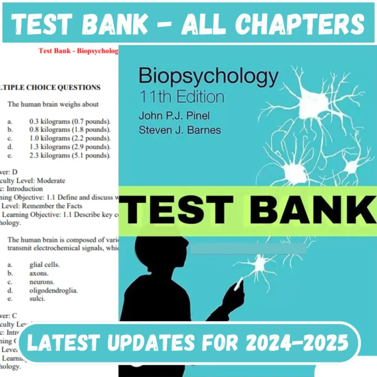 Test Bank Biopsychology 11th Edition Pinel All Chapters Included