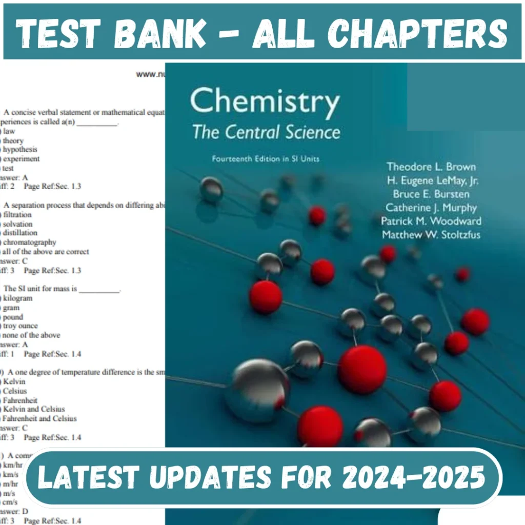 Test Bank Chemistry The Central Science, 14th Edition by Theodore L. Brown All Chapters Included