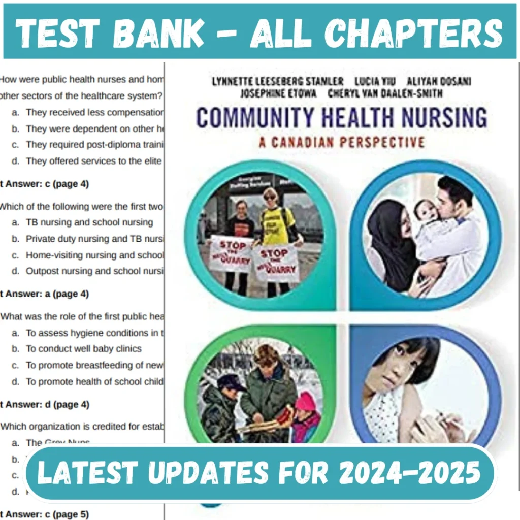 Test Bank Community Health Nursing A Canadian Perspective 5th Edition by Stamler All Chapte