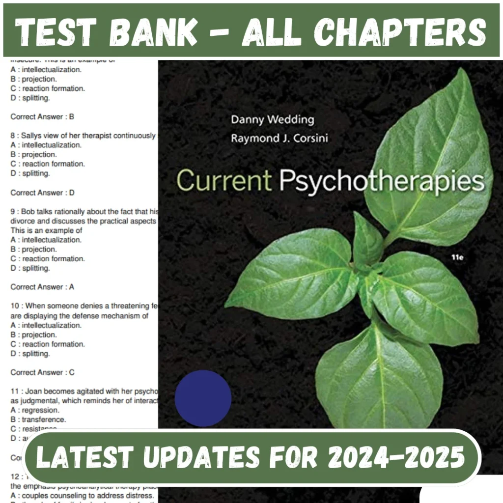 Test Bank Current Psychotherapies 11th Edition By Danny Wedding All Chapters Included