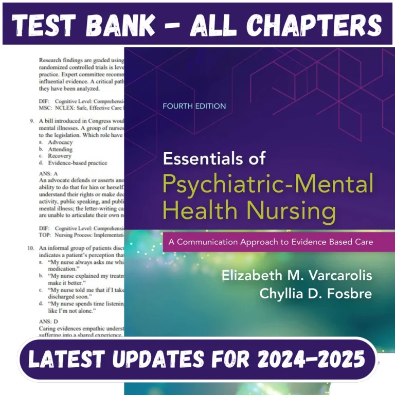 Test Bank Essentials of Psychiatric Mental Health Nursing 4th Edition by Varcaroli