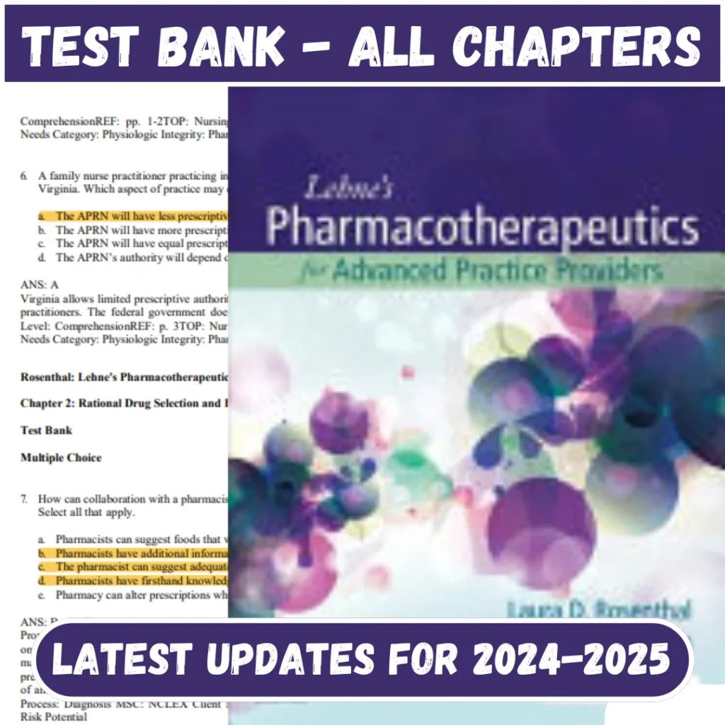 Test Bank Lehens Pharmacotherapeutics For Advanc