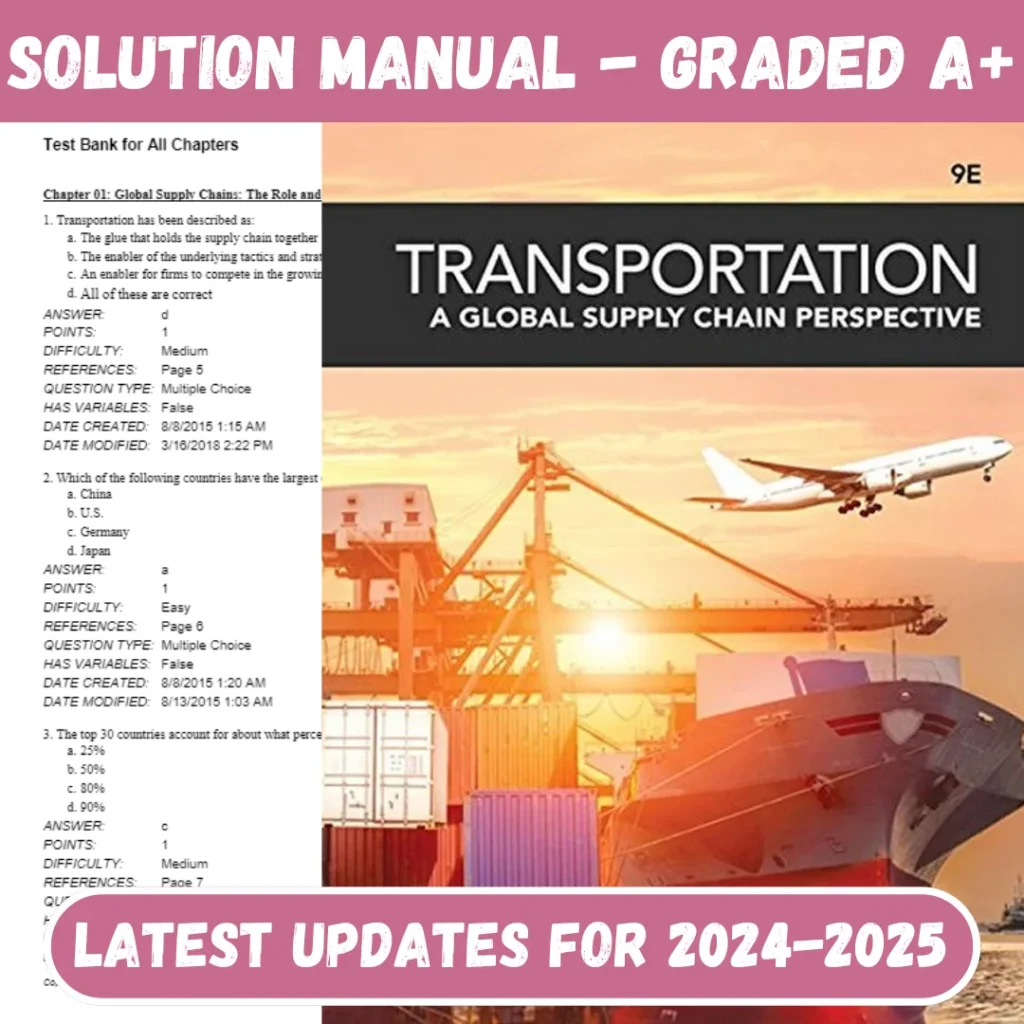 Solution Manual for Transportation A Global Supply Chain Perspective 9th Edition Novack, 2018 | All Chapters Included