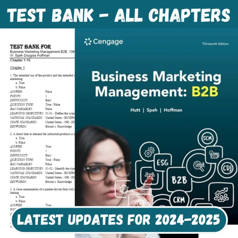 Test Bank Business Marketing Management B2B, 13th Edition Hutt 2023