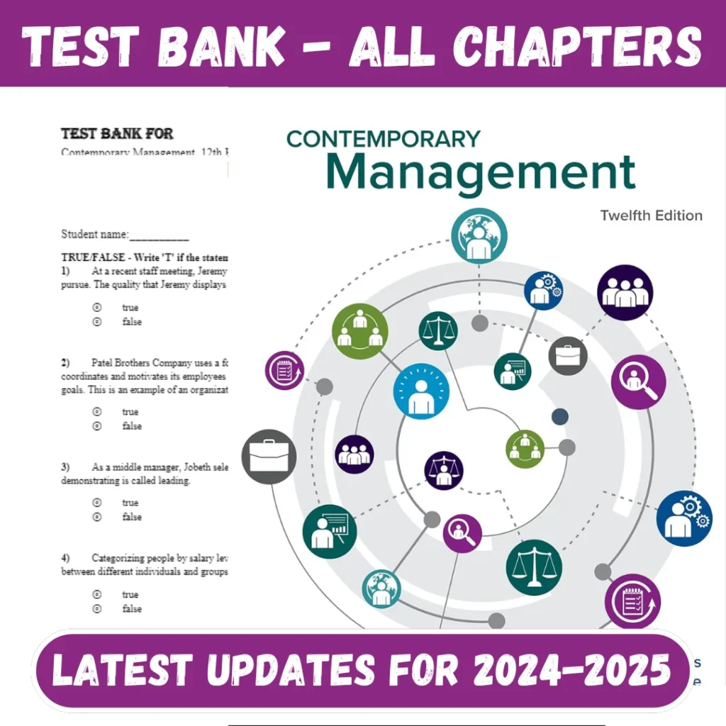 Test Bank Contemporary Management, 12th Edition Jones