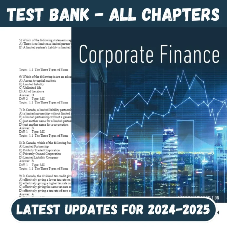 Test Bank Corporate Finance, Canadian Edition, 5th Edition Berk 2022