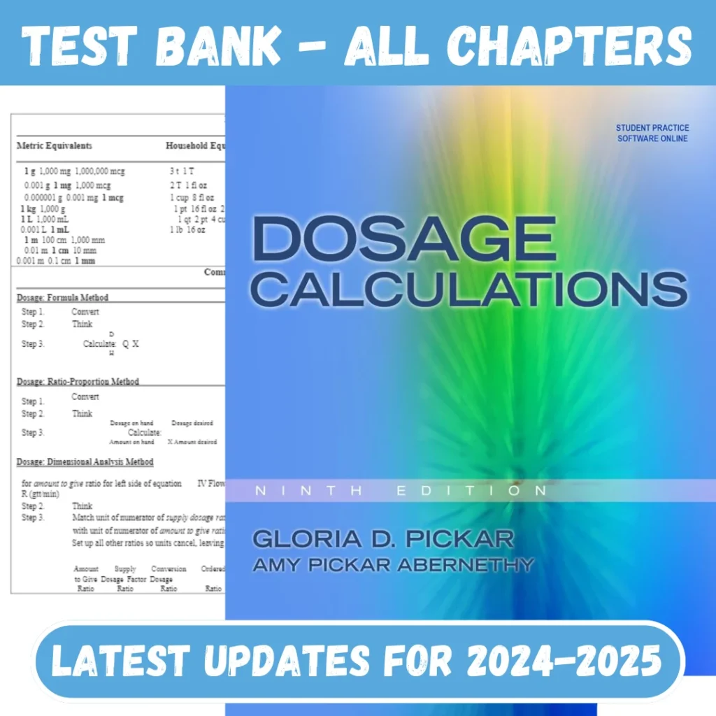 Test Bank Dosage Calculations 9th Edition Pickar