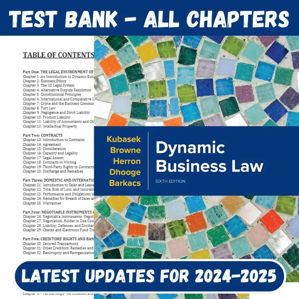 Test Bank Dynamic Business Law 6th Edition Kubasek