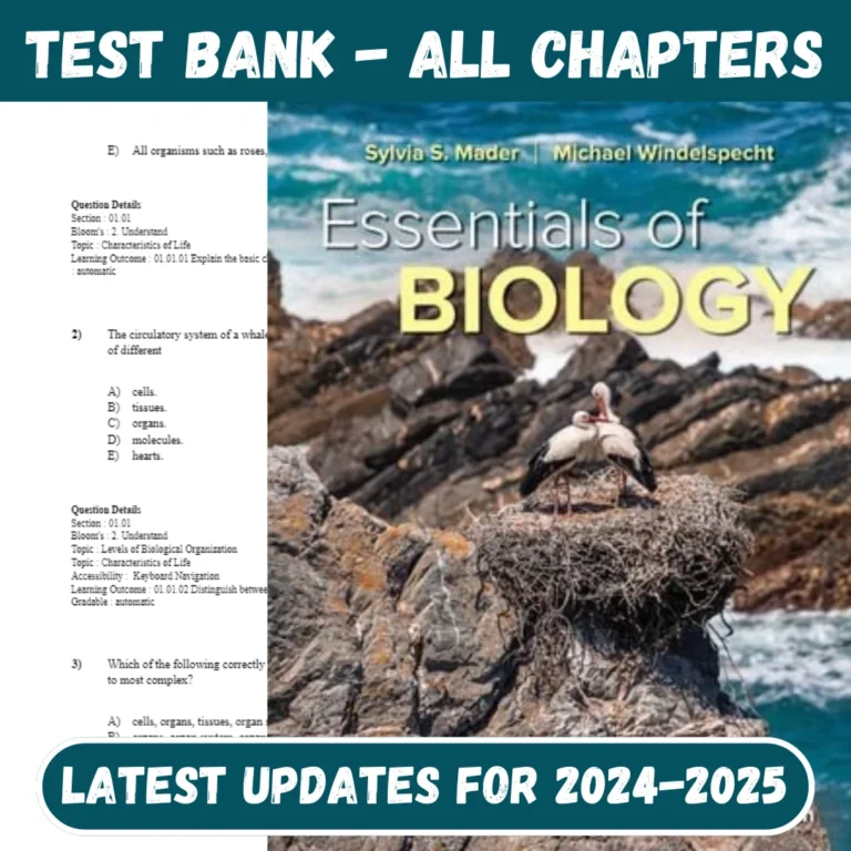 Test Bank Essentials of Biology, 6th Edition, By Sylvia Mader, Michael Windelspecht