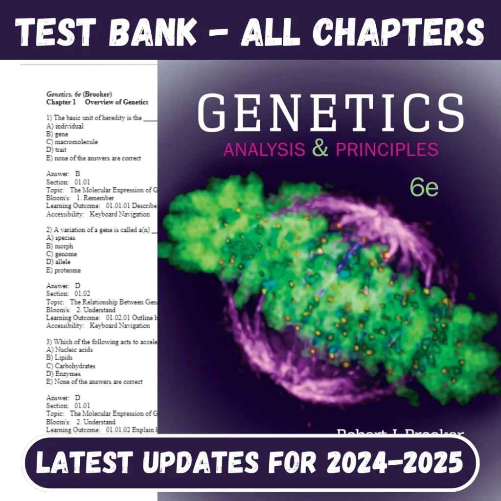 Test Bank Genetics Analysis and Principles 6th Edition Brooker Updated 2024