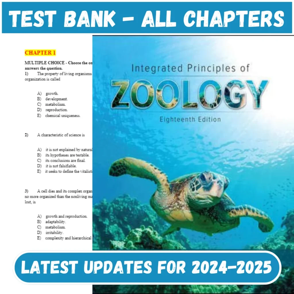 Test Bank Integrated Principles of Zoology 18th Edition by Hickman