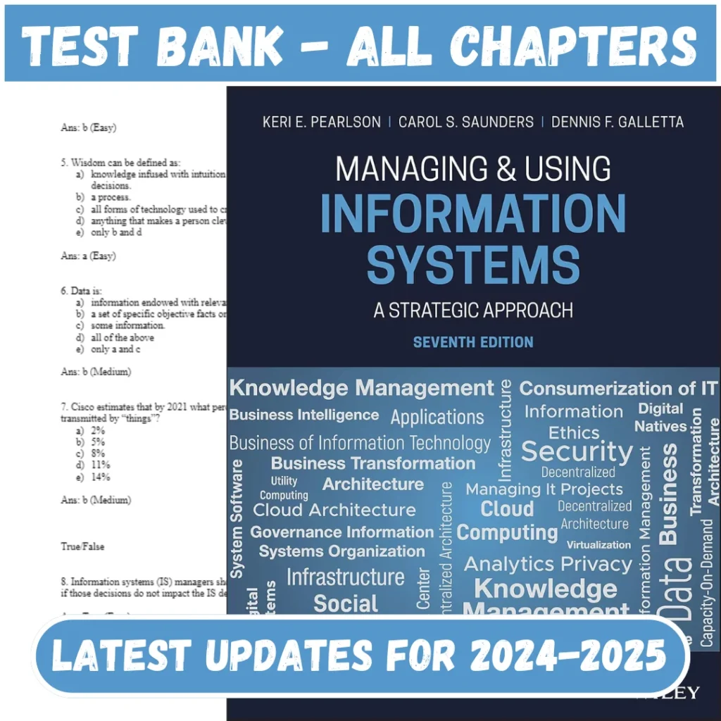 Test Bank Managing and Using Information Systems 7th Edition by Pearlson