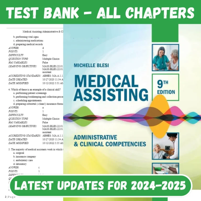 Test Bank Medical Assisting Administrative & Clinical Competencies 9thEdition by Michelle