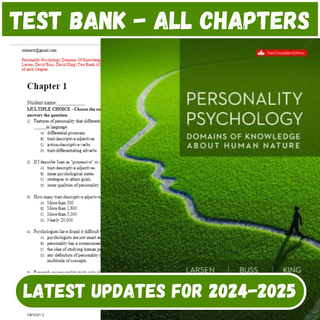 Test Bank Personality Psychology, Domains of Knowledge About Human Nature