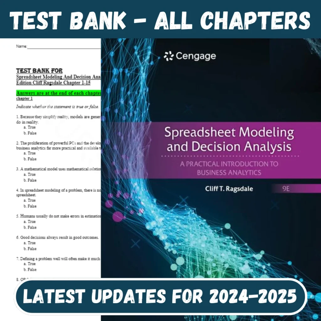 Test Bank Spreadsheet Modeling And Decision Analysis A Practical Introduction To Busine