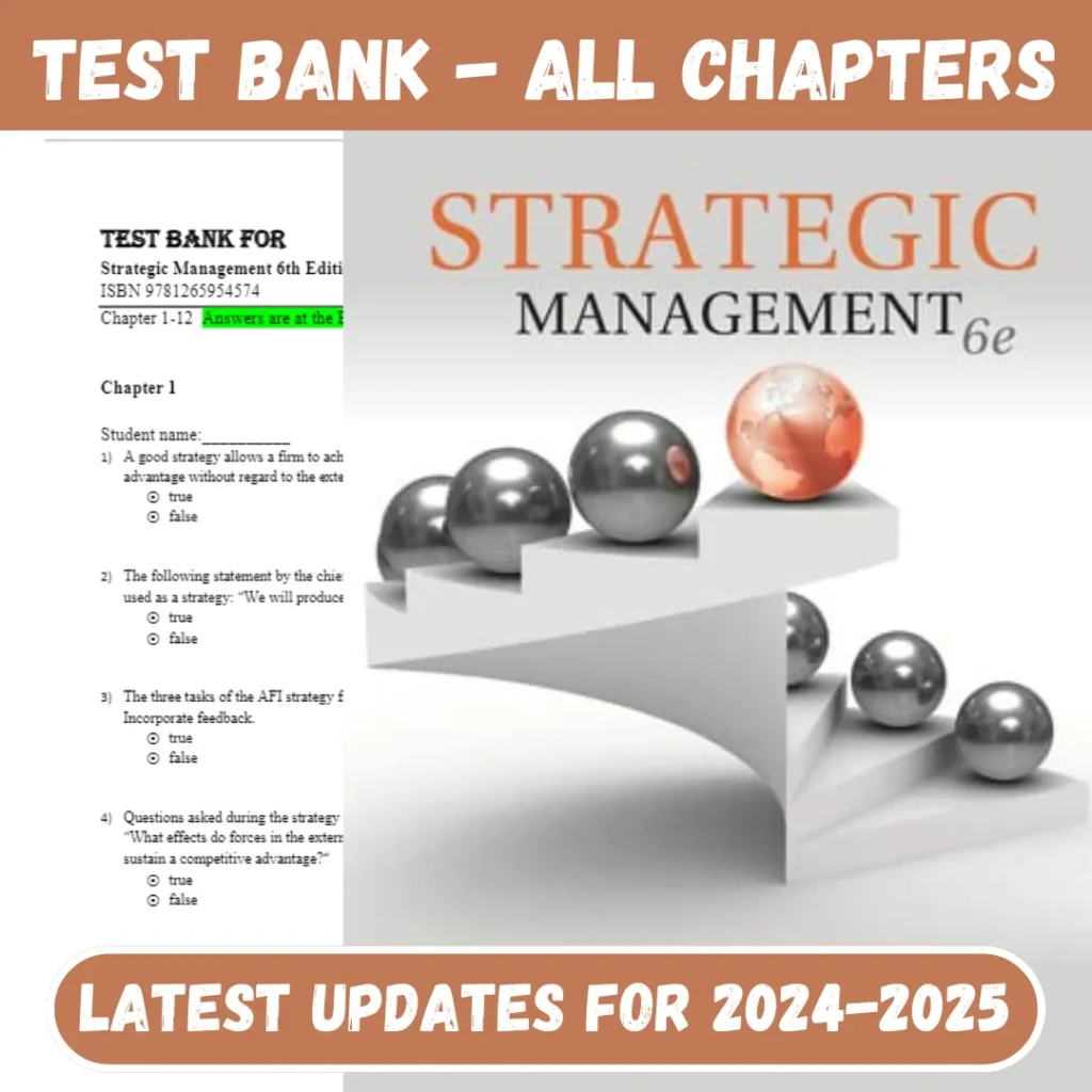 Test Bank Strategic Management, 6th Edition 2024 By Rothaermel Frank