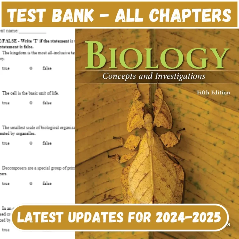 Test Bank for Biology Concepts and Investigations 5th Edition Hoefnagels Questions & Answers All Chapte