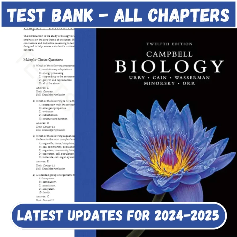 Test Bank for Campbell Biology 12th Edition by Urry All Chapters Included