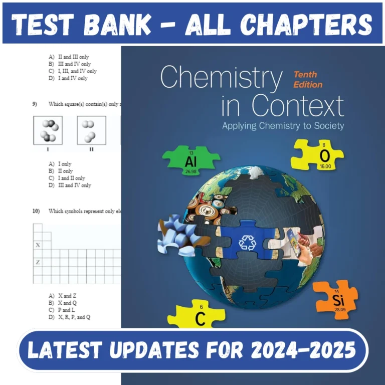 Test Bank for Chemistry in Context 10th Edition by American Chemical Society All Chapters Included