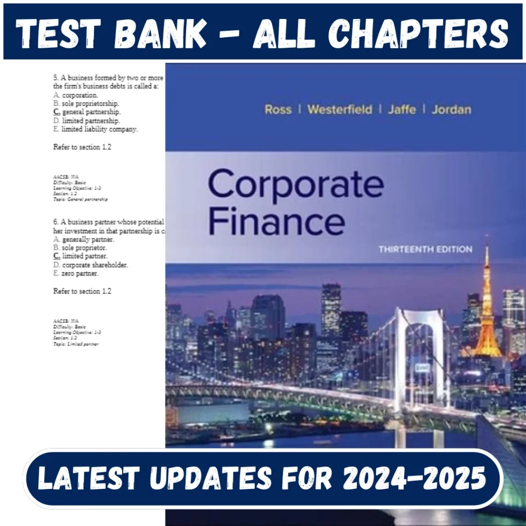 Test Bank for Corporate Finance 13th Edition by Ross All Chapters Included