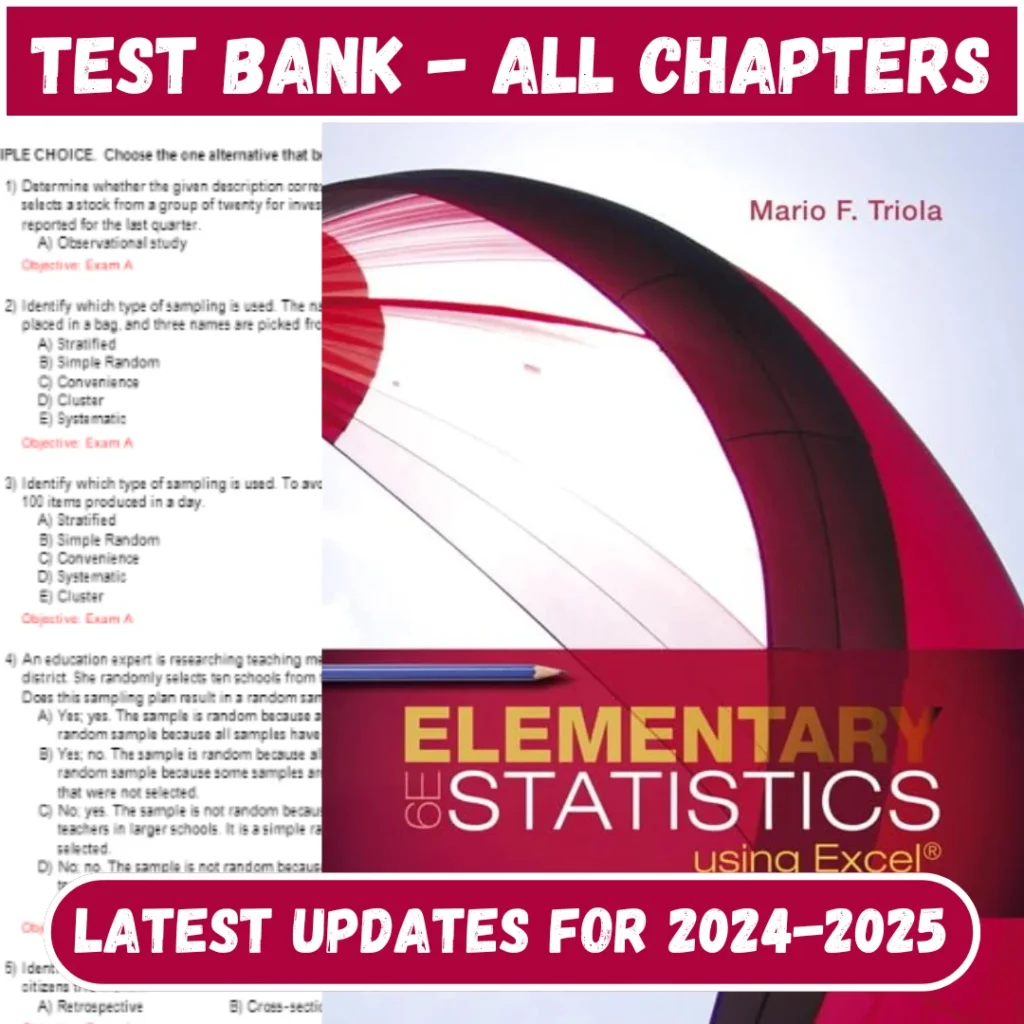 Test Bank for Elementary Statistics, 14th Edition by Mario All Chapters Included