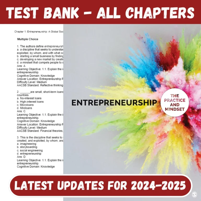 Test Bank for Entrepreneurship The Practice and Mindset 1st Edition by Heidi