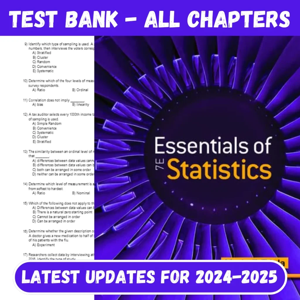 Test Bank for Essentials of Statistics 7th Edition Triola