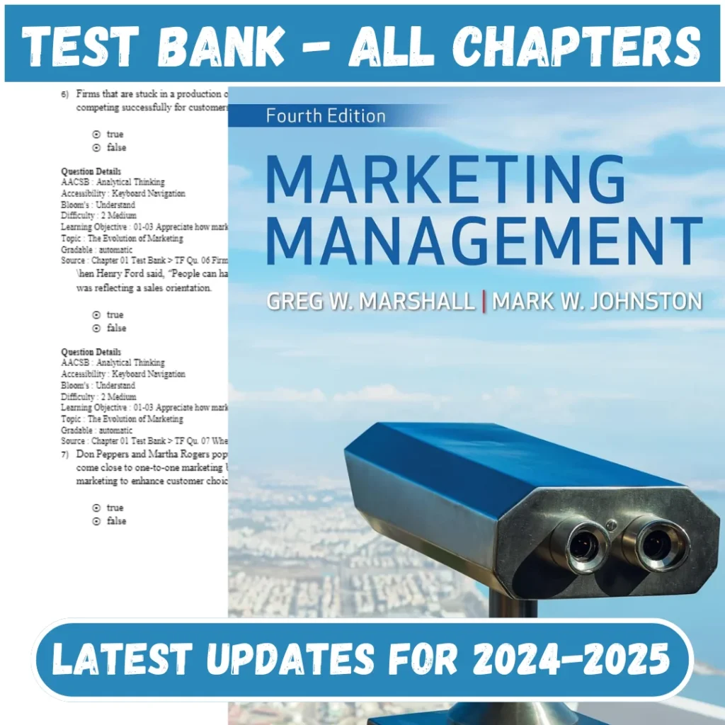 Test Bank for Marketing Management 4th Edition by Marshall