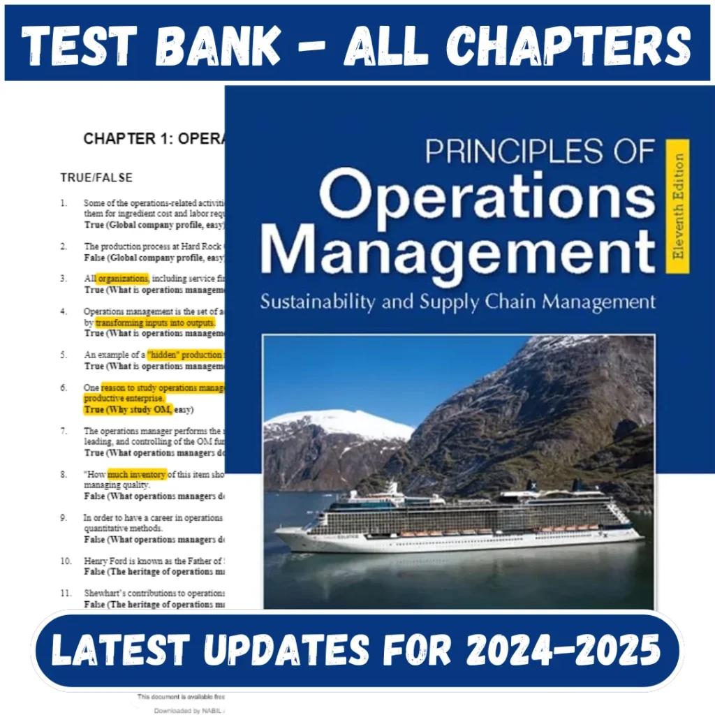 Test Bank for Principles of Operations Management 11th Edition by Heizer