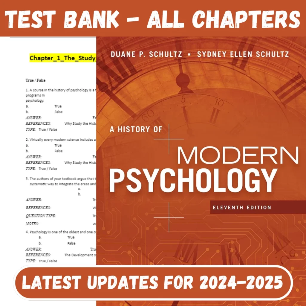 Test Bank A History Of Modern Psychology 11th Edition by Duane P. Schultz