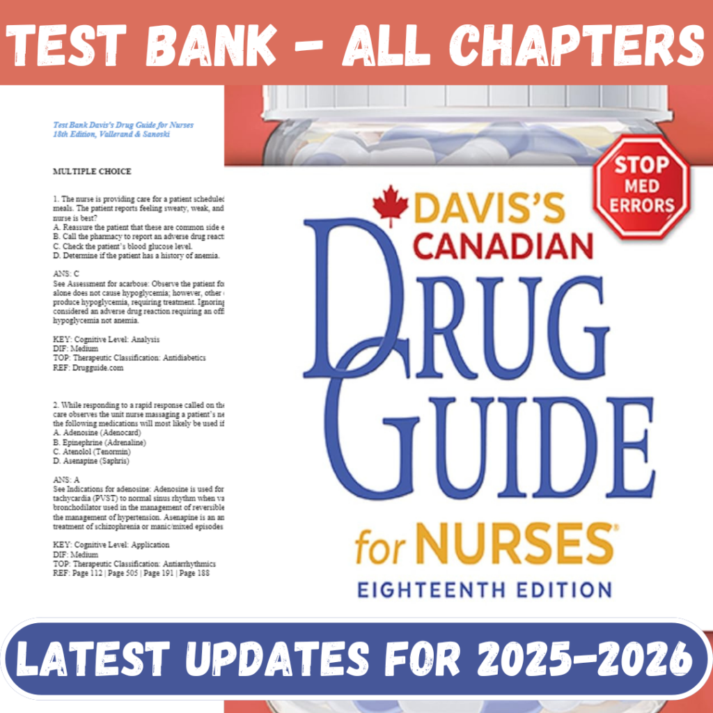 Test Bank Davis’s Drug Guide for Nurses, 18th Edition, April Hazard Vallerand