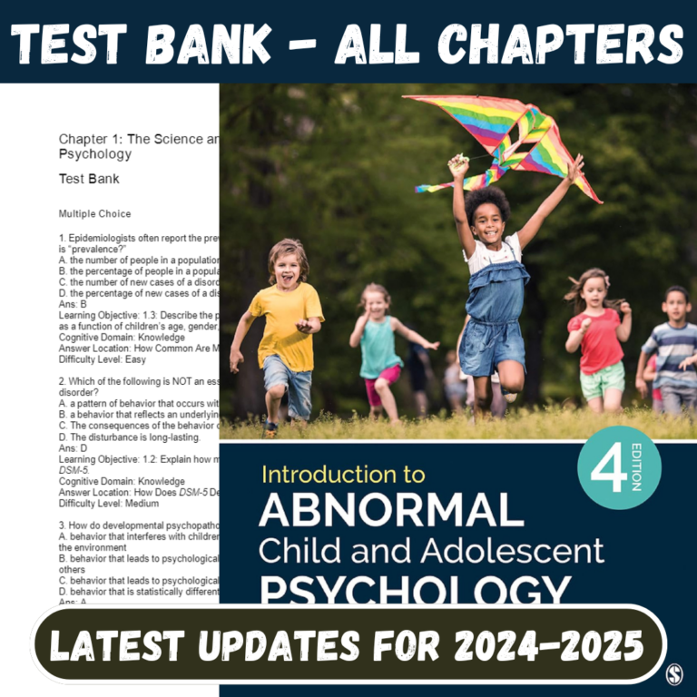 Test Bank For Introduction to Abnormal Child and Adolescent Psychology , 4th Edition All Chapters