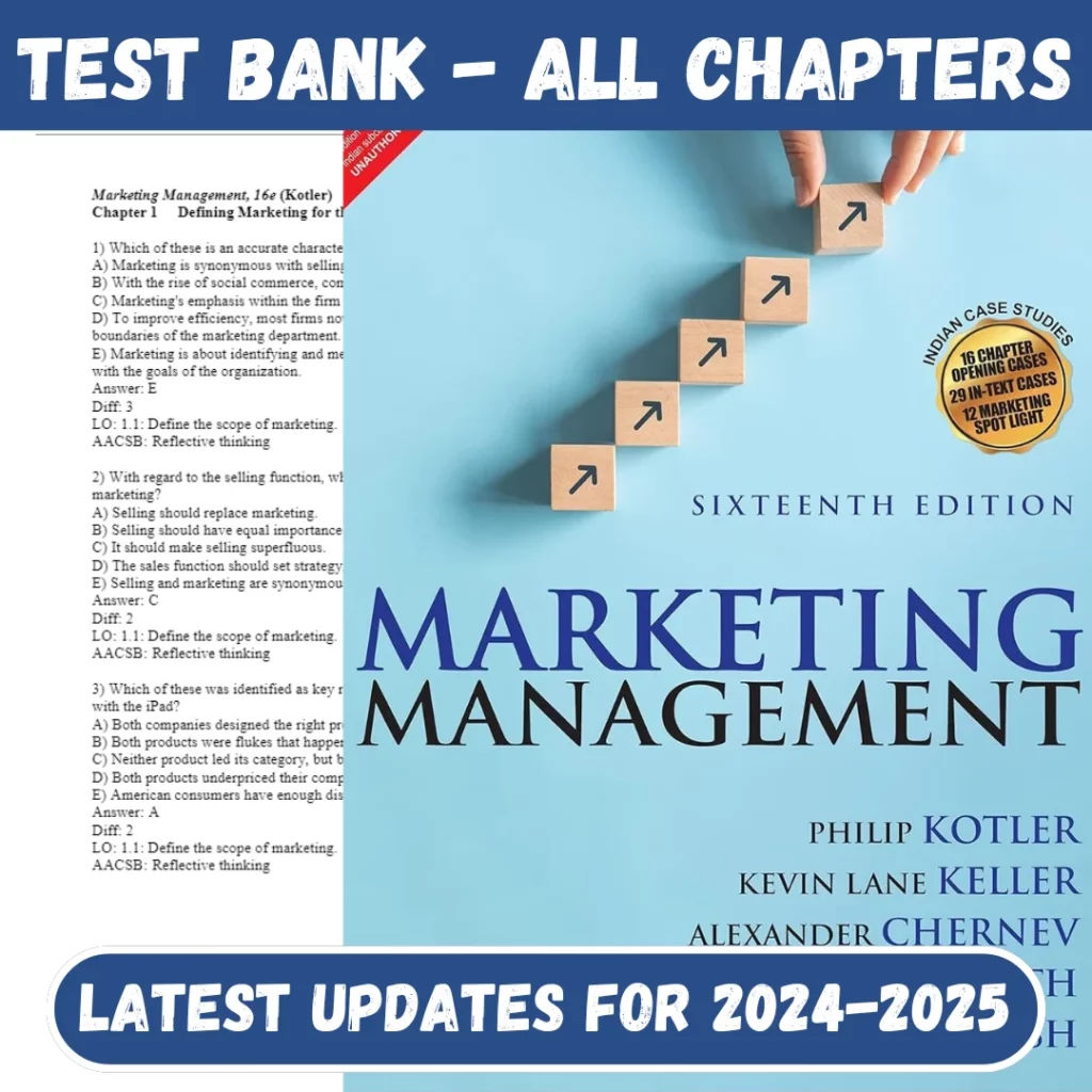 Test Bank For Marketing Management, 16th edition by Philip Kotler