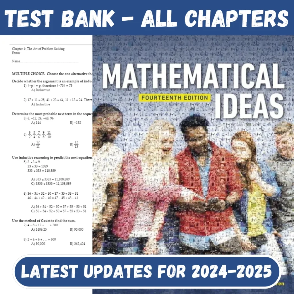 Test Bank For Mathematical Ideas, 14th Edition Miller