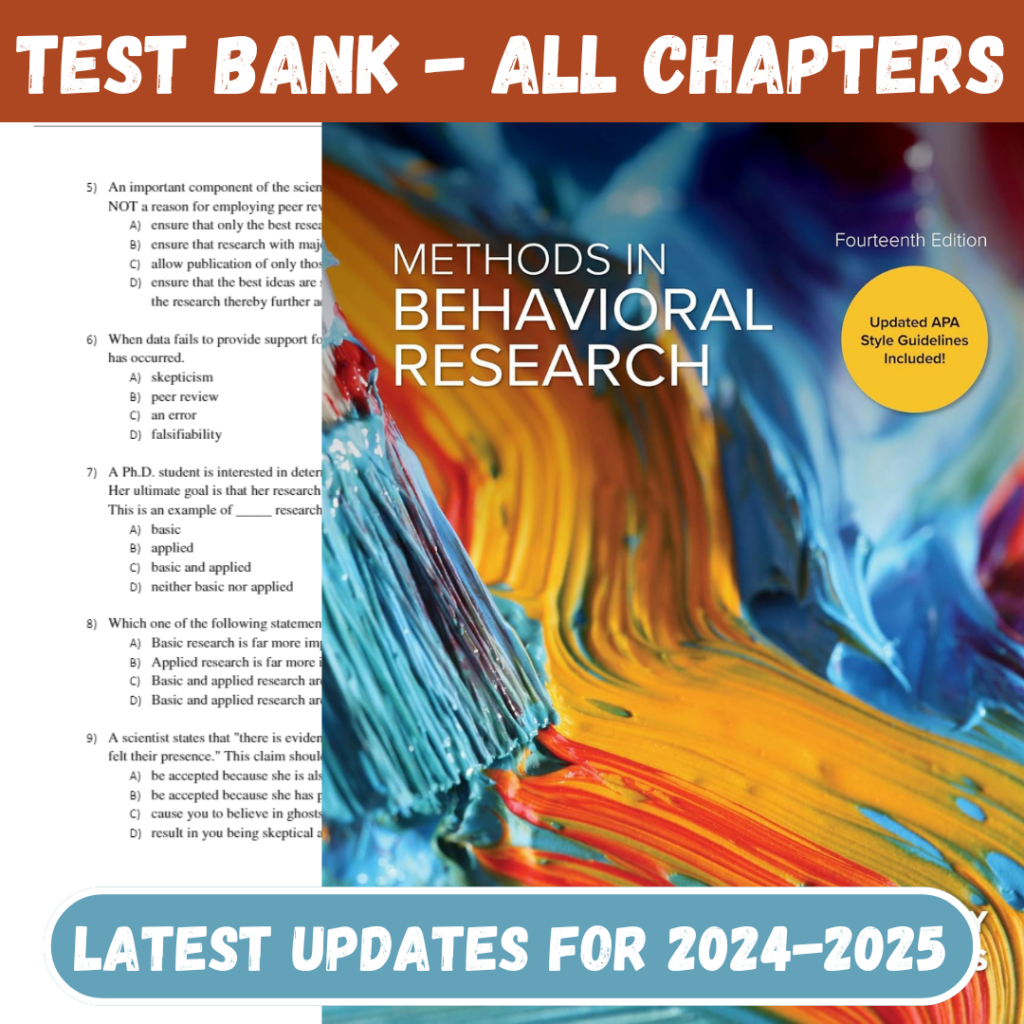 Test Bank For Methods In Behavioural Research 4th Canadian Edition By