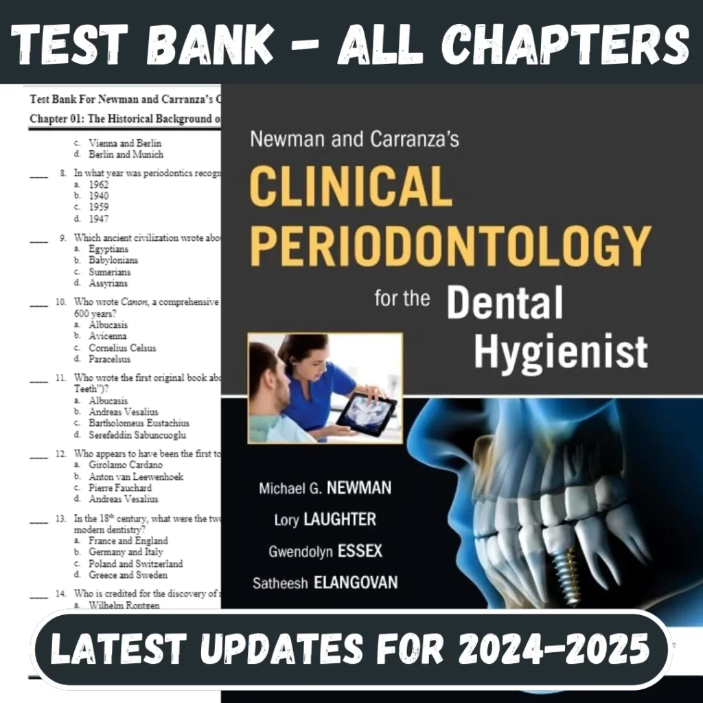 Test Bank For Newman And Carranza’s Clinical Periodontology For The Dental Hygienist, 1st Edi