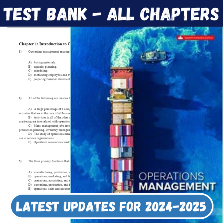 Test Bank For  Operations Management (Canadian Edition) 7th Edition All Chapters Included