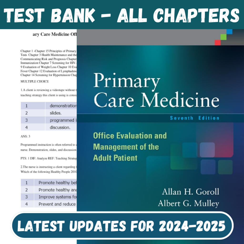 Test Bank For Primary Care Medicine, 7th Edition by Mulley All Chapters Included