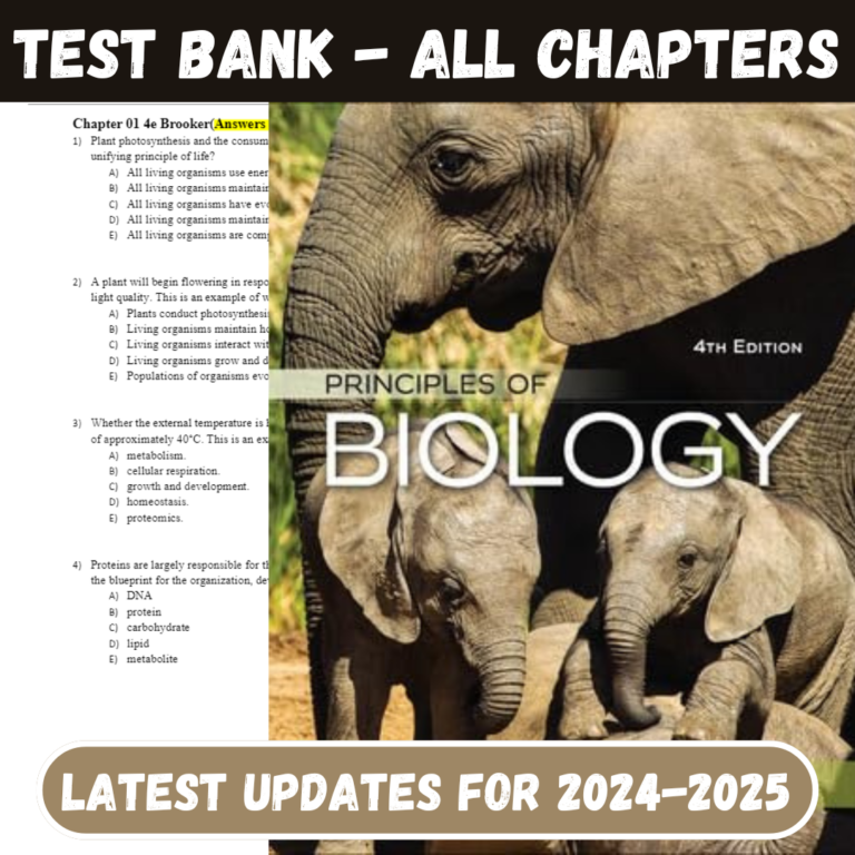 Test Bank For Principles of Biology, 4th Edition by Brooker & Widmaier All Chapters Included