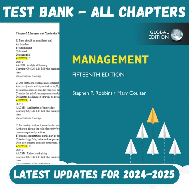 Test Bank Management Global, 15th Edition By Stephen P. Robbins