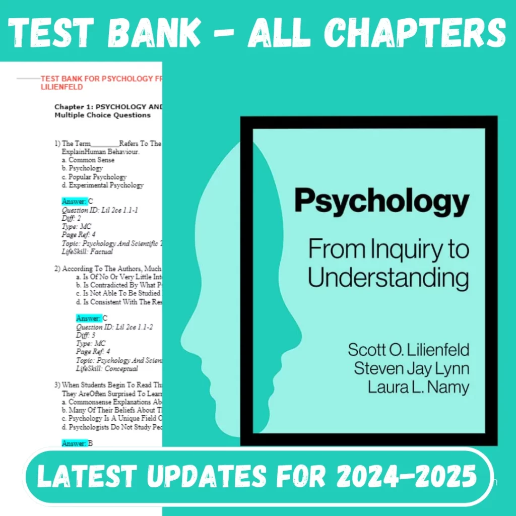 Test Bank Psychology From Inquiry to Understanding 5th Edition