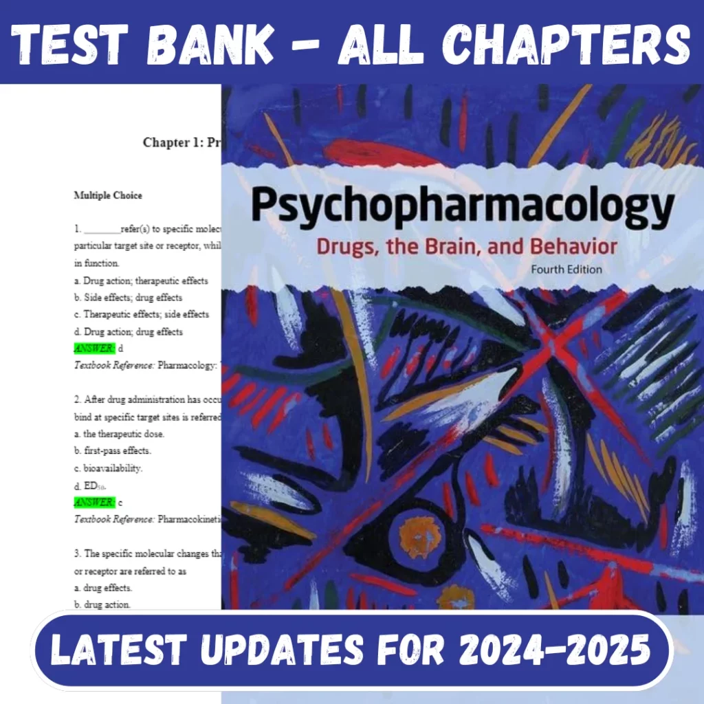 Test Bank Psychopharmacology Drugs, the Brain, and Behavior, 4th Edition By Meyer Nursing