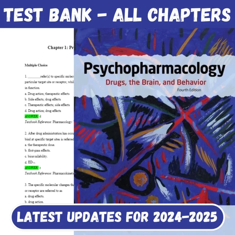 Test Bank Psychopharmacology Drugs, the Brain, and Behavior, 4th Edition By Meyer Nursing