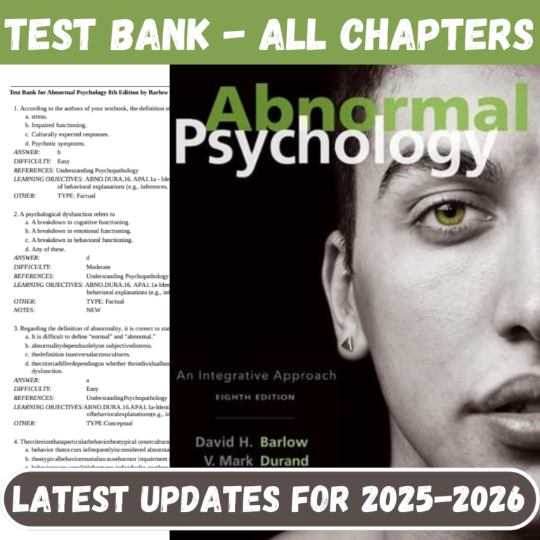 Test Bank for Abnormal Psychology 8th Edition by Barlow