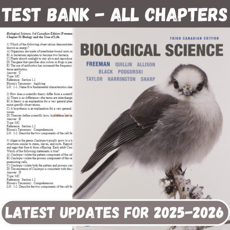 Test Bank for Biological Science, 3rd Canadian Edition by Freeman